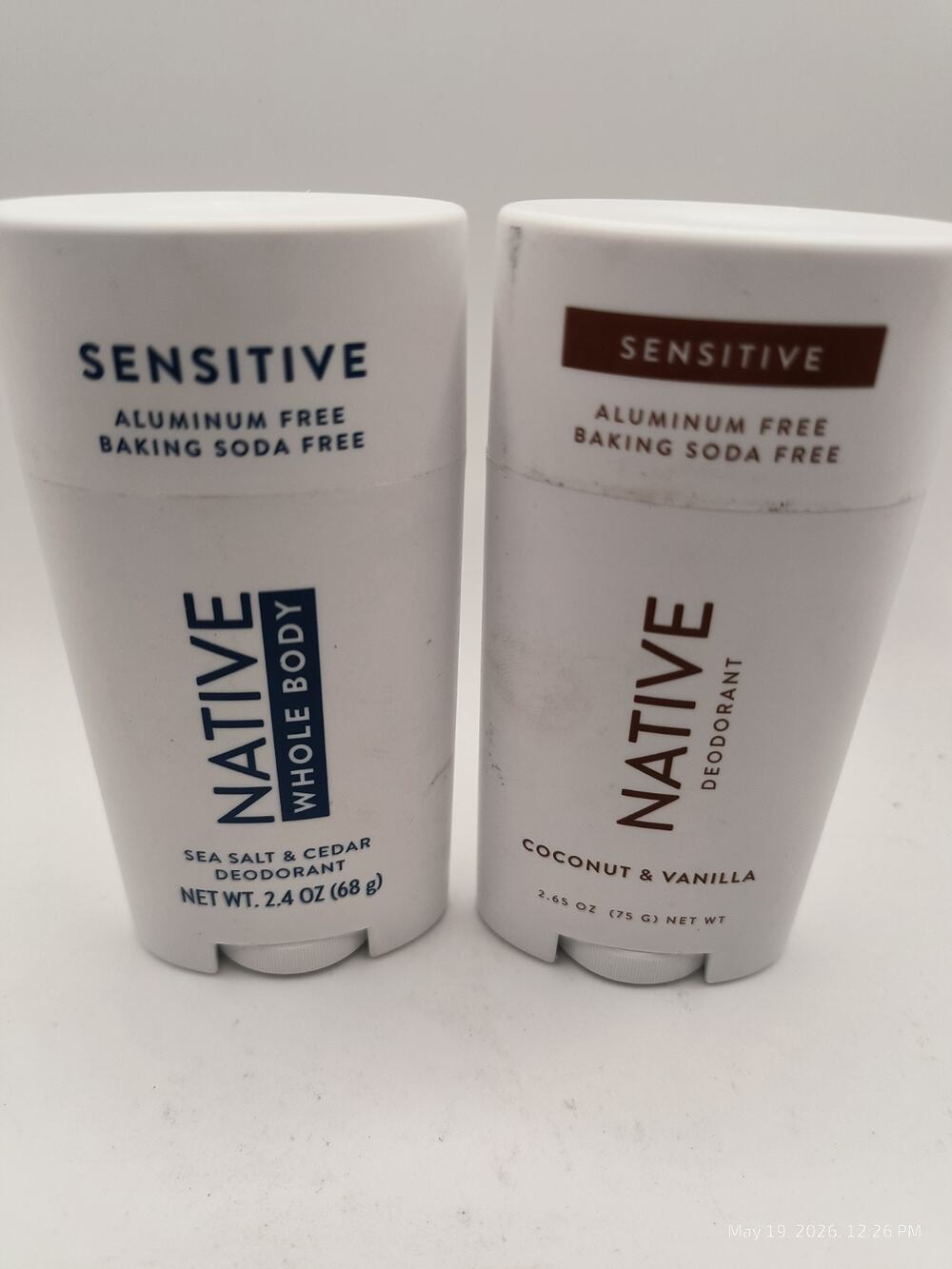 2 Native Sensitive Deodorant Paraben Alum Free Sea Salt Cedar Coconut 2.65ozEa
